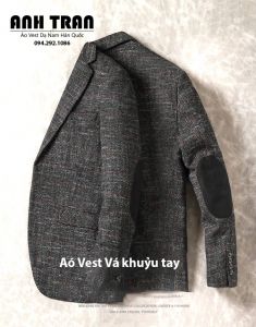 Áo vest dạ nam vá khuỷu tay Hàn Quốc phong cách châu âu